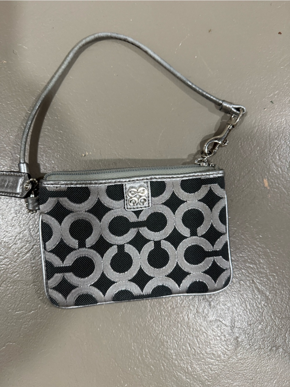 Coach Silver and Black Signature Pattern Wristlet